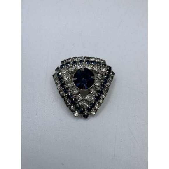 Austria Crystal Art Deco Brooch- Beautiful Triangle Blue And Clear Crystal - Picture 6 of 6